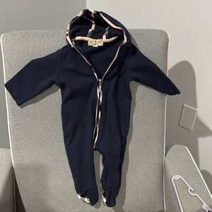 Burberry Navy Hooded Jumpsuit with Plaid Trim